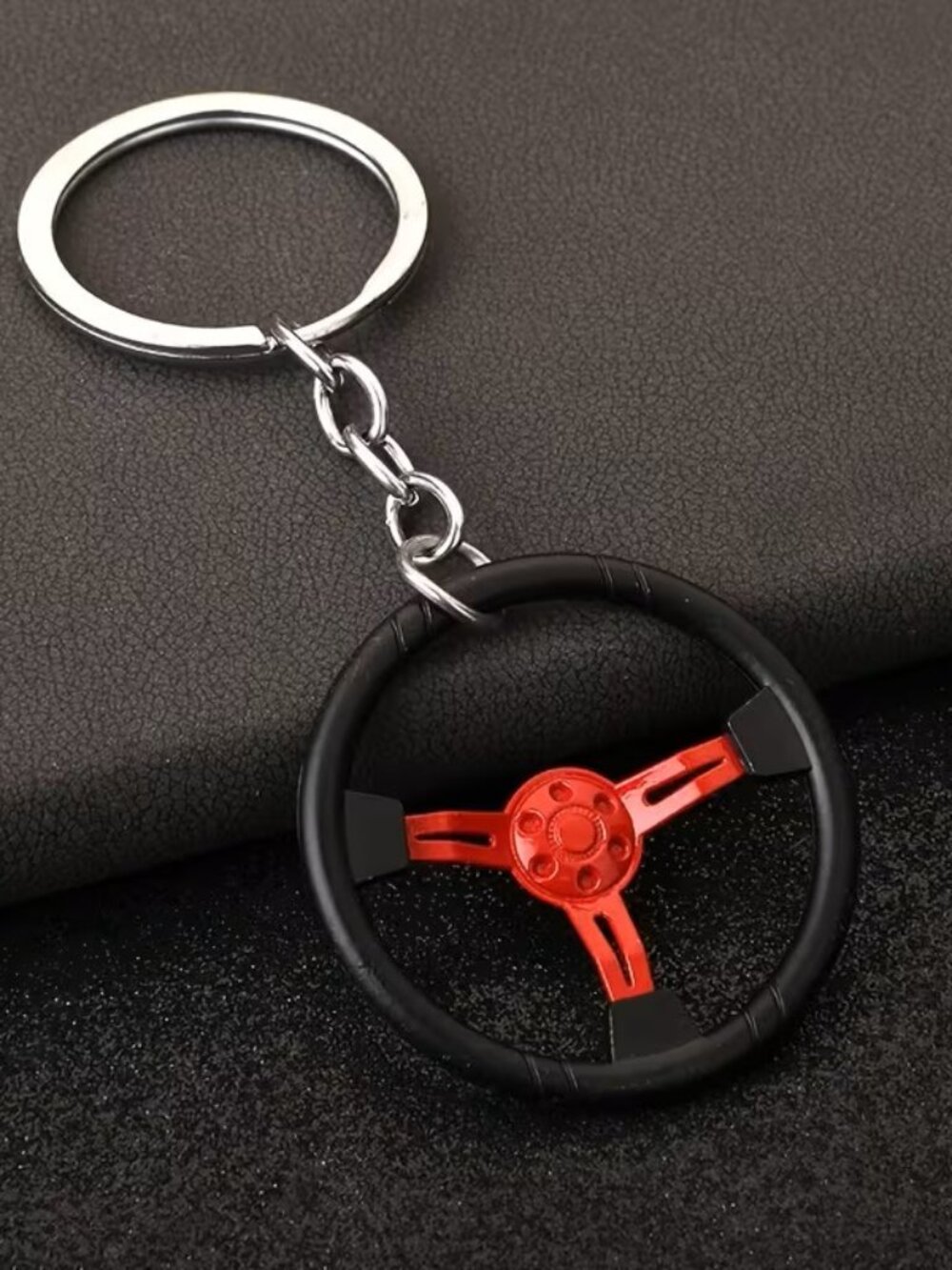 Red 3 Spoke Racing Steering Wheel Keychain Drift Car Key Ring Enthusiast Gift